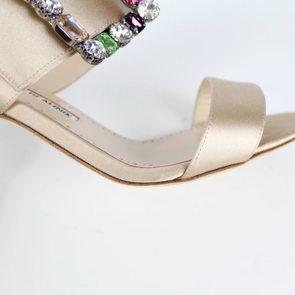 NEW MANOLO BLAHNIK Verda 90 Satin Heels – Jewel Buckle Wedding Sandals - Picture 10 of 16